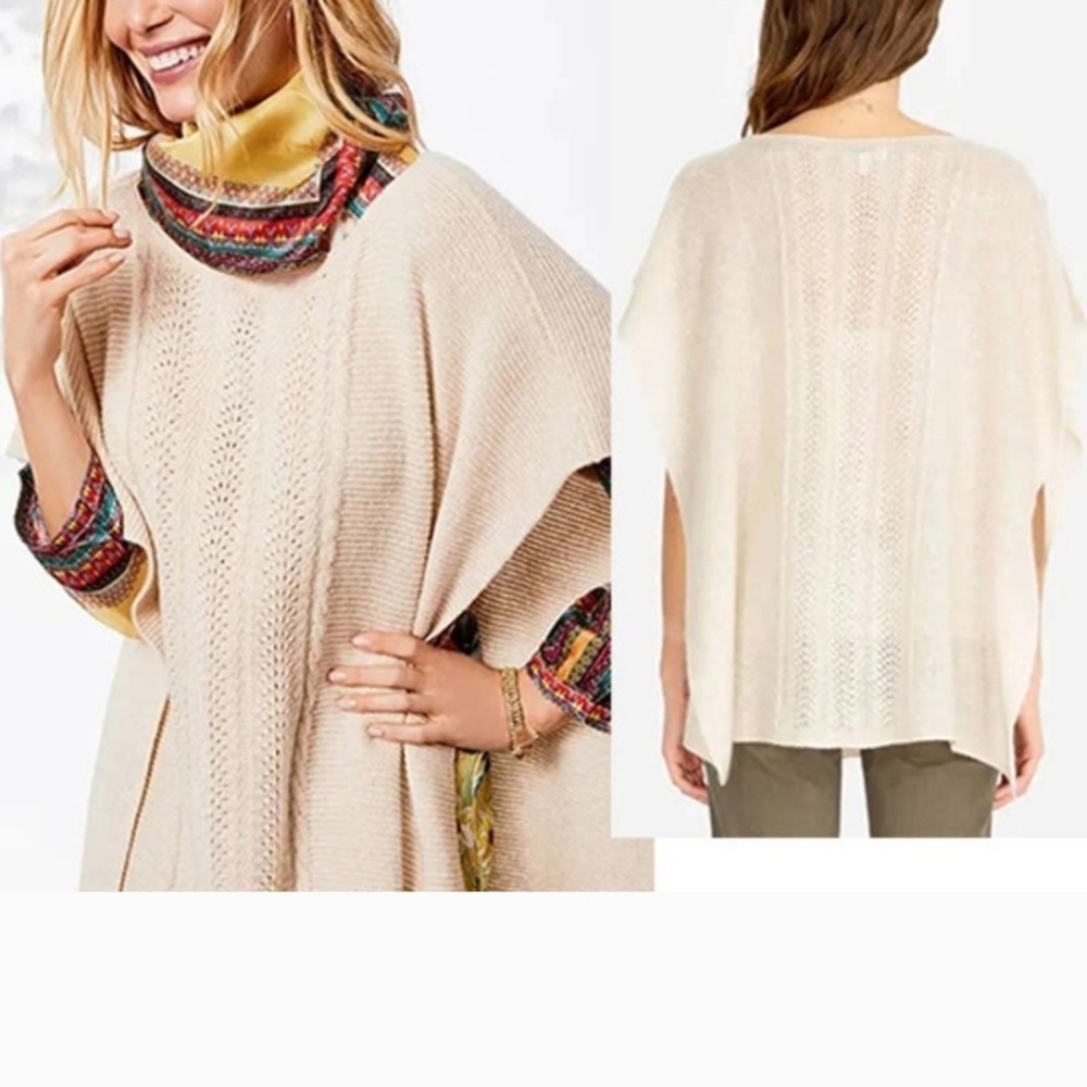 Johnny Was Pullover Thea Cable Knit Poncho Woren Once Blouse Cream Size: Medium